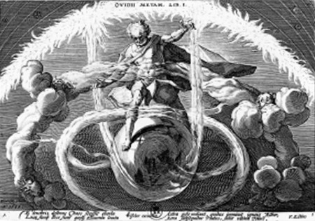 Ovid's Metamorphoses In his extended poem Metamorphoses (43 BC-17 AD) Ovid collected all the Greek myths about the transformation of gods and heroes into animals, plants and rocks and constructed a history of the world from the Creation out of Chaos to the time of the emperor Augustus. The first book describes Chaos and its "metamorphosis" into the Creation under the influence of one of the gods, who isolated the elements. A combination of epic poem, world history and cosmogony, Metamorphoses belongs to a tradition dating back to Hesiod's Theogony. The artist Hendrick Goltzius (1565-1617) was one of the leading exponents of the school of mannerism in the Netherlands. His engravings illustrate Ovid's conception of primeval Chaos: a scene of confusion, violence and disorder, like the molod tohu of the Jews, which the Creator gradually transforms, through a series of metamorphoses, into a harmonious, peaceful and ordered world. 