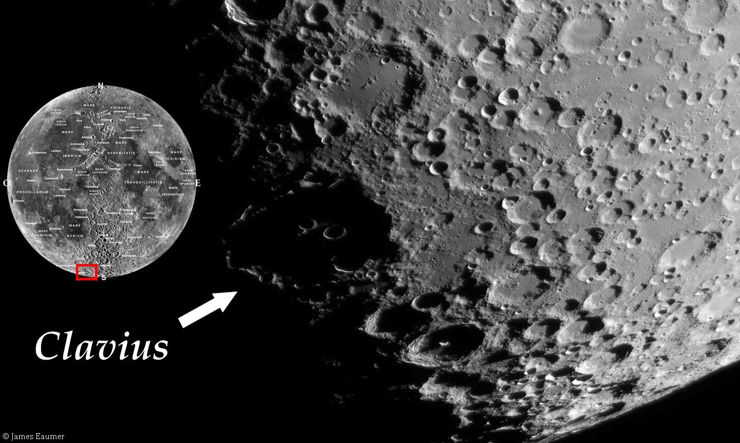 Spectaculaire lever de Soleil sur le cratère lunaire Clavius
