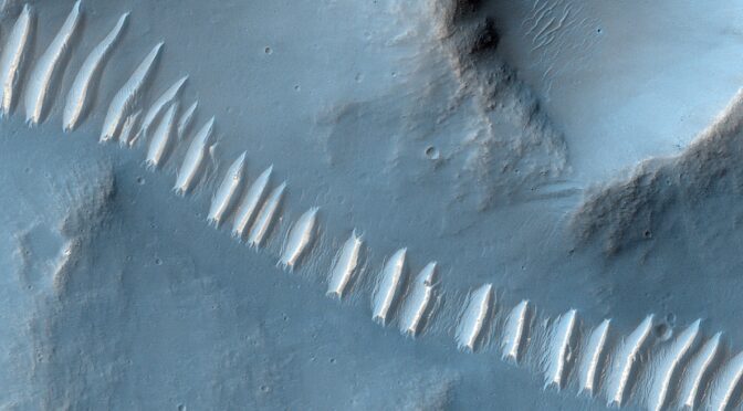 Curiosité : des dunes alignées au fond d’une vallée martienne