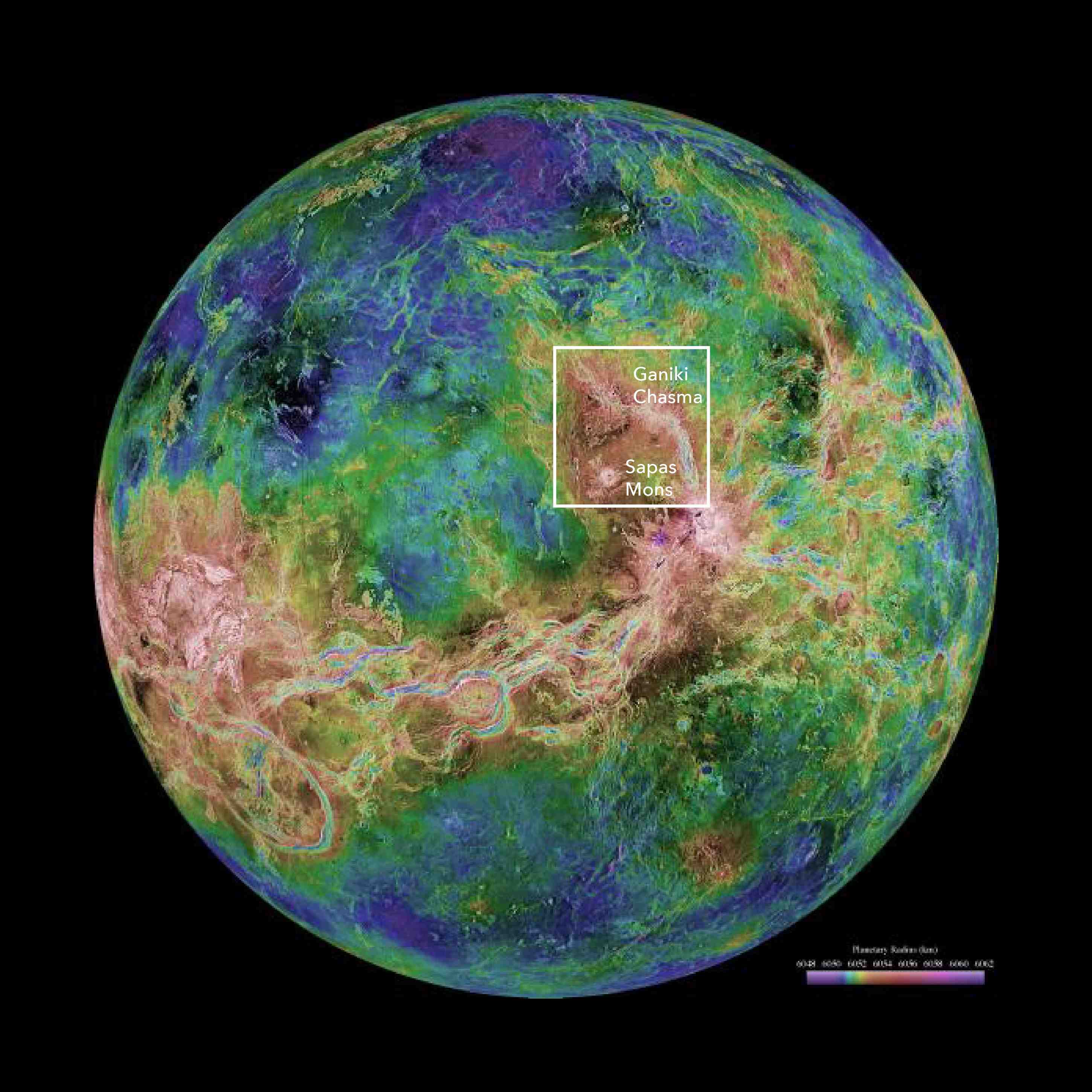 Venus map with rift location (mid-res)
