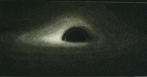 Première simulation d'ordinateur d'un trou noir entouré d'un disque de gaz, que j'ai effectuée en 1979. 