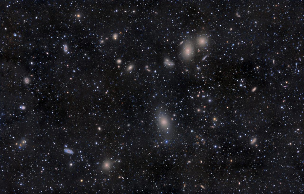 L'Amas de la Vierge a été découvert par Charles Messier en 1781. Il est dominé par les elliptiques géantes M84, M86 et M87