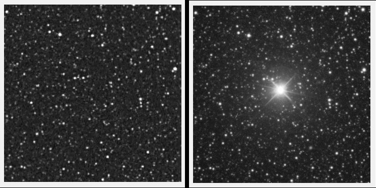 Champ d'étoiles avant et après l'apparition de la nova Sagittarii 2015/2. ©Valvasori